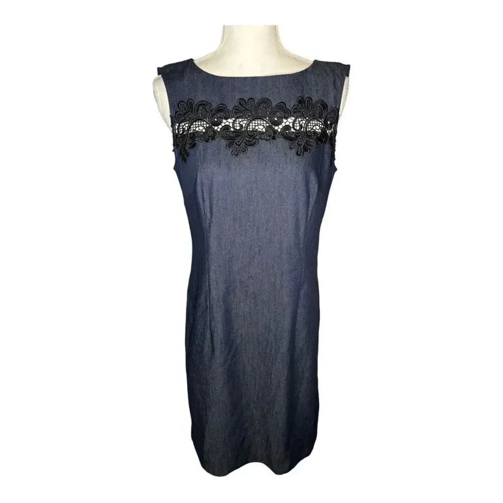 The Limited Women’s Size 6 Denim Shift Dress With Lace Accent